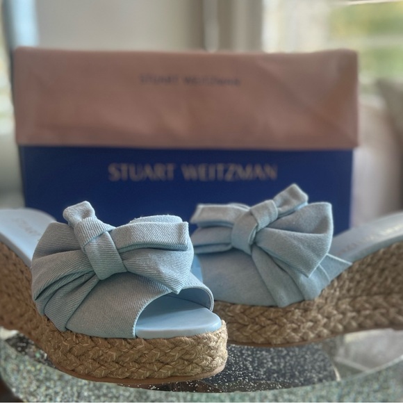 Stuart Weitzman NWB Loveknot Espadrille Wedge Vintage Denim/Jute Size 40/9.5 B - Picture 4 of 10
